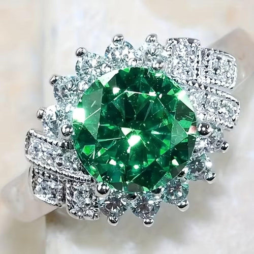 Emerald Grand Halo Statement Ring