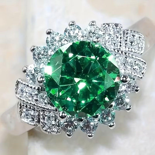 Emerald Grand Halo Statement Ring