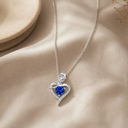 Sapphire Rose Heart Necklace