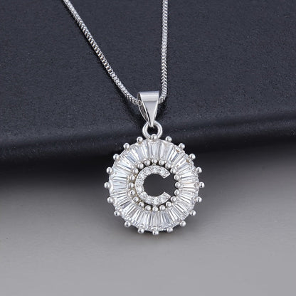 White Gold Initial Letter Zirconia Necklace