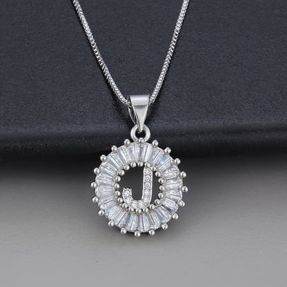 White Gold Initial Letter Zirconia Necklace