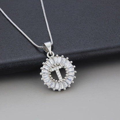 White Gold Initial Letter Zirconia Necklace