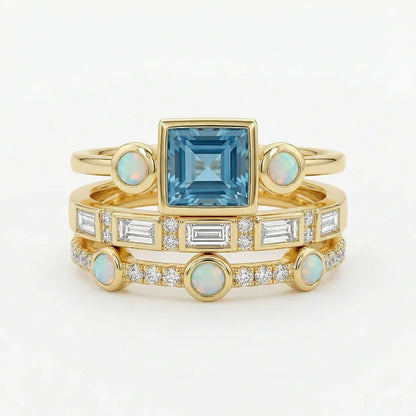Vintage Blue Crystal Ring Set
