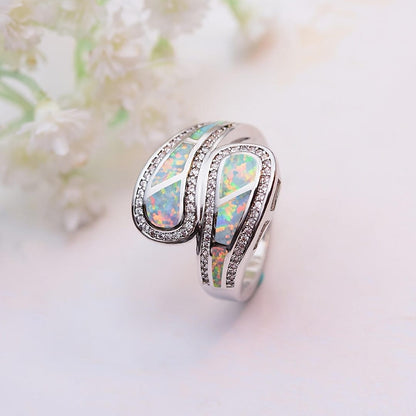 Inlaid Opal Stone Zirconia Ring