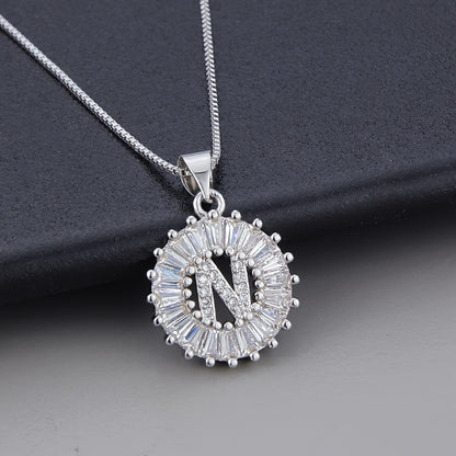 White Gold Initial Letter Zirconia Necklace