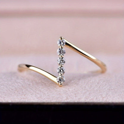 White Gold Dainty Z-Shaped Zirconia Ring