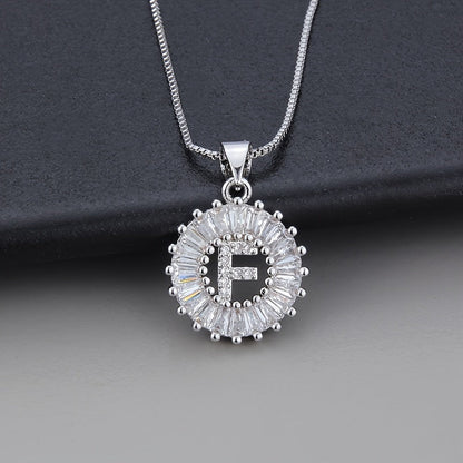 White Gold Initial Letter Zirconia Necklace