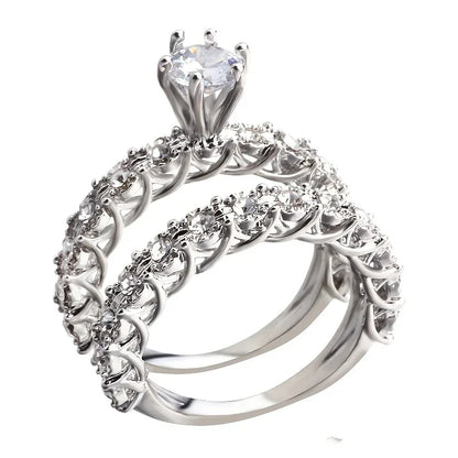 Floral Halo Crystals Ring Set