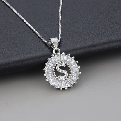White Gold Initial Letter Zirconia Necklace