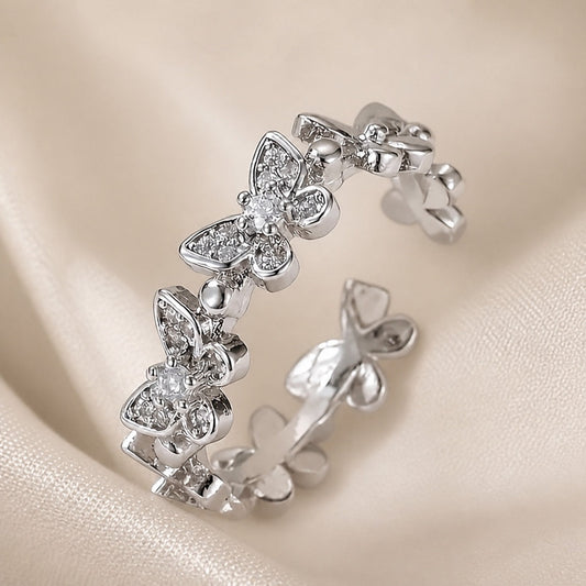 White Gold Butterlfy Rhinestone Ring